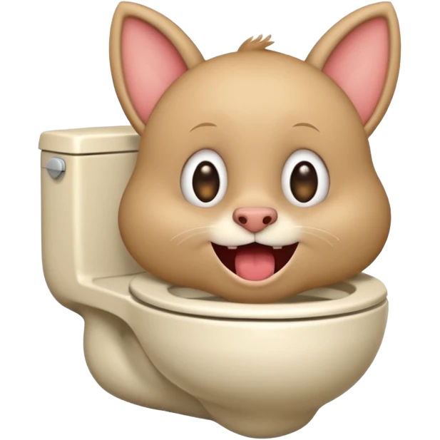 Labubu from funny cartoon biting a toilet, silly face, emoji style emoji