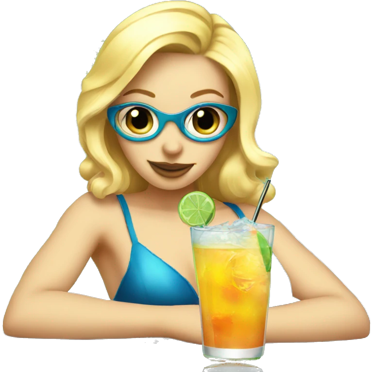 Blonde swimming girl sustaining cocktail emoji