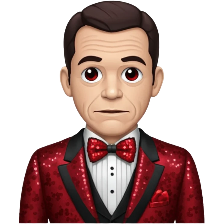 Lon Chaney Jr with dark brown hair, dark red sequin suit with bow tie emoji