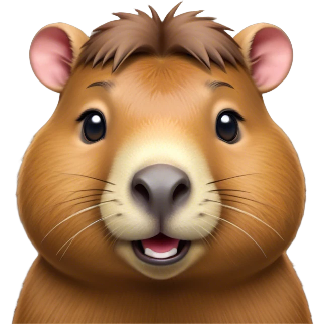 Cinematic Comical Capybara Portrait Emoji, Head tilted dramatically with an exaggeratedly amused expression, featuring a robust, rounded build and a distinct capybara face with a broad snout and quirky, small ears, rendered with lifelike soft fur and wide, comically expressive eyes brimming with playful disbelief; high shine, dramatic yet playful, styled with an air of cheeky mischief, soft glowing outline, capturing the essence of a spirited and over‐the‐top capybara that looks ready to side‐eye its way into viral fame! emoji