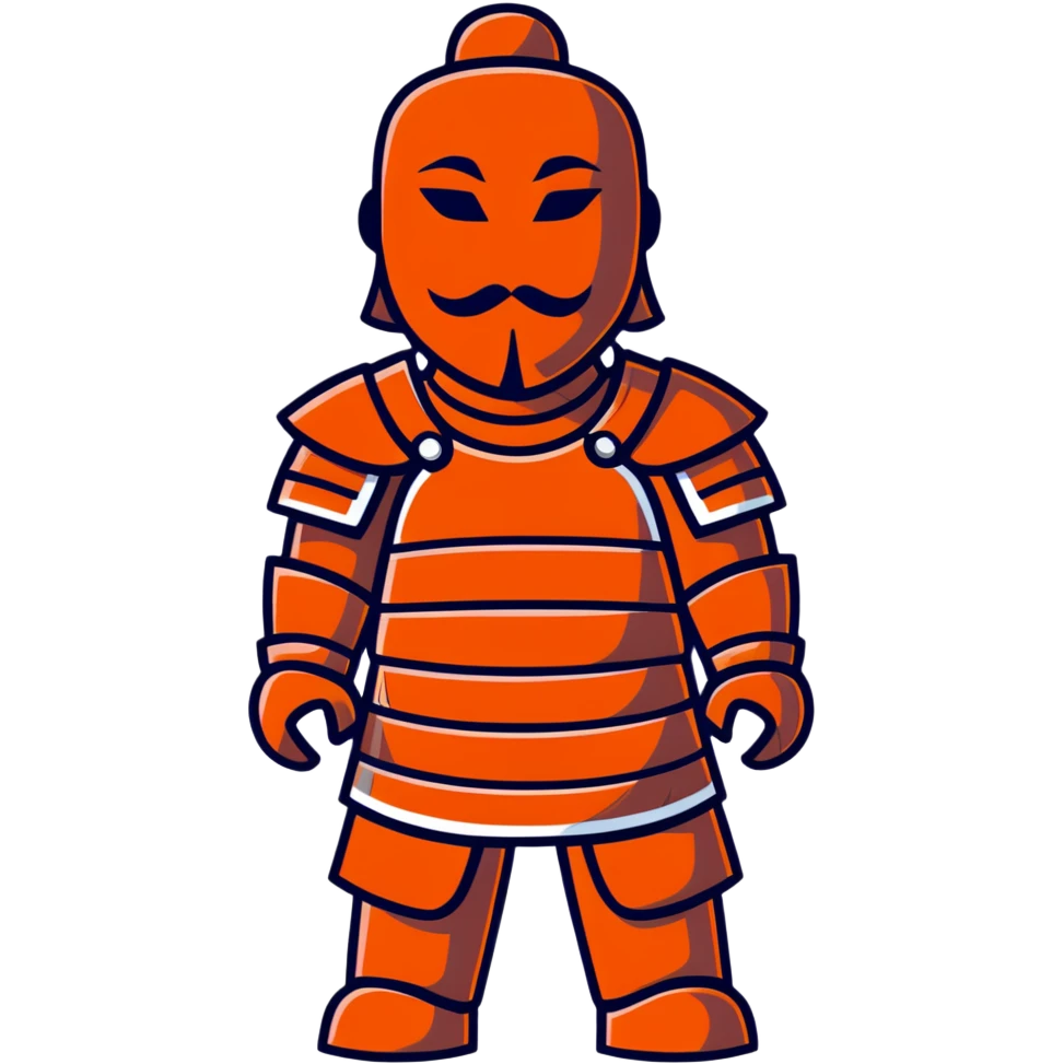 Terracotta warrior with detailed armor and stoic expression, ancient Chinese clay soldier emoji