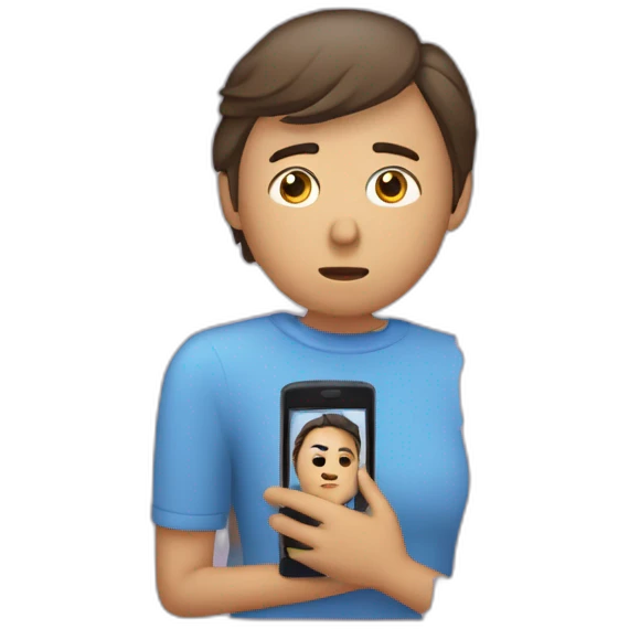 una persona triste al ver un celular donde tiene un video con pocas visitas emoji
