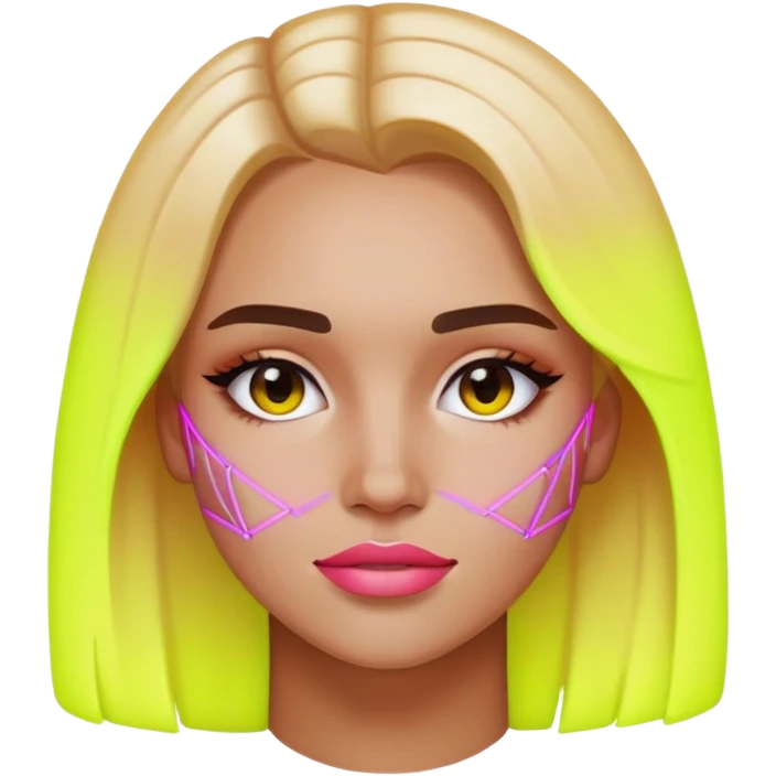 Generate an emoji of "LAINEY," an advanced AI assistant. Half of her face is human, the other half is digital, like a neon grid. emoji
