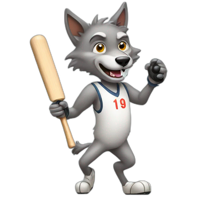 Wolf playing cricket emoji