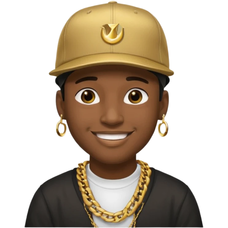 black guy with golden chains earpiercins and a snapback cap emoji