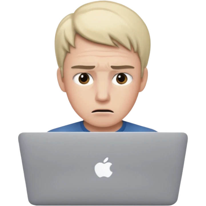 Someone using a MacBook, looking anxious emoji