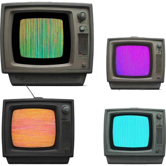 old crt tv with the screen on and on the screen is colorful glitchy static on the screen emoji
