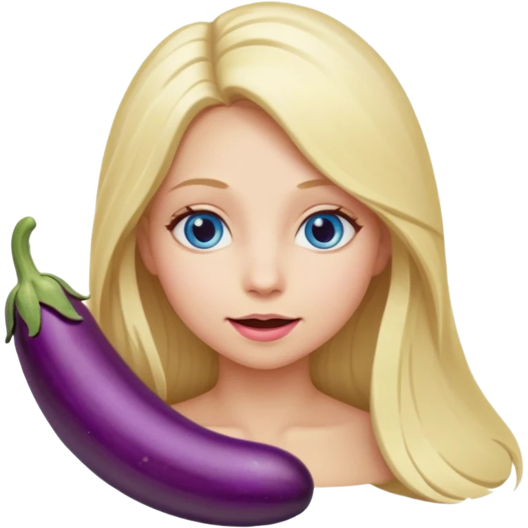 Girl, long blond hair, blue eyes, mouth on eggplant emoji