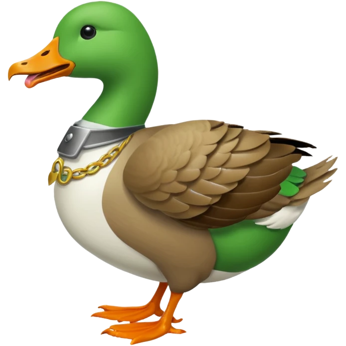 Green goose emoji, it's carrying a knife in it's teeth. Furiously running. Use 🪿 shape but color it bright green (#39C700) emoji