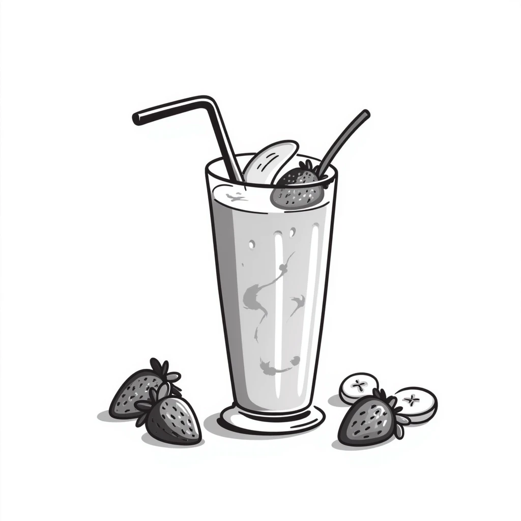 protein shake with banana and strawberries around emoji
