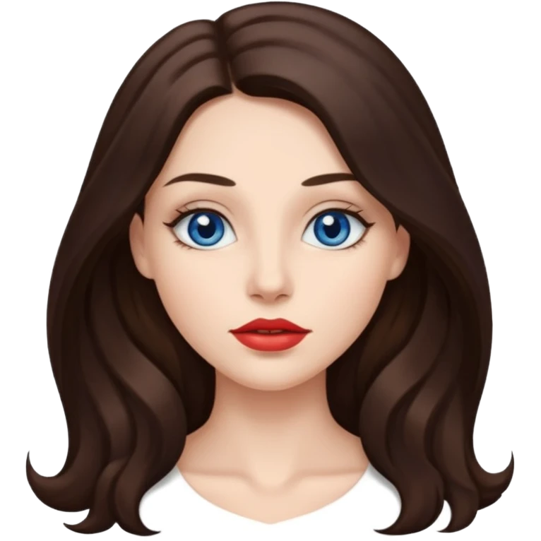 Woman with fair skin long brunette hair dark blue eyes and full lips emoji