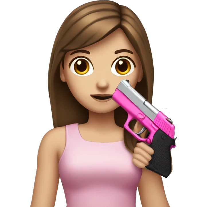 White Girl brown hair hand pink nails holding pink gun emoji