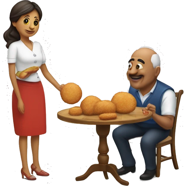 Papá dando croquetas a una mujer emoji