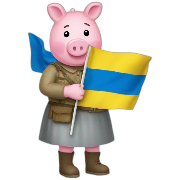 Pepa pig holds a Ukrainian flag emoji
