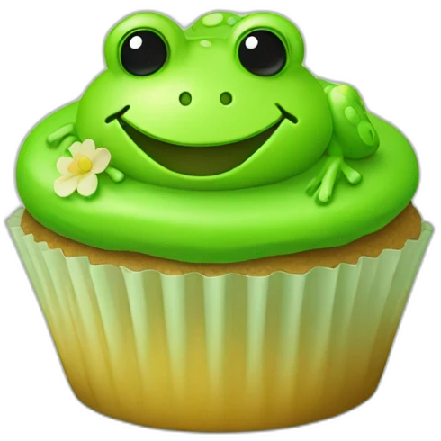 Happy bright green cupcake with a frog on top emoji