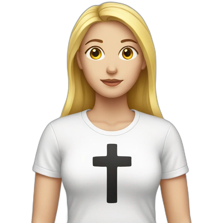 White woman with a cross t-shirt emoji