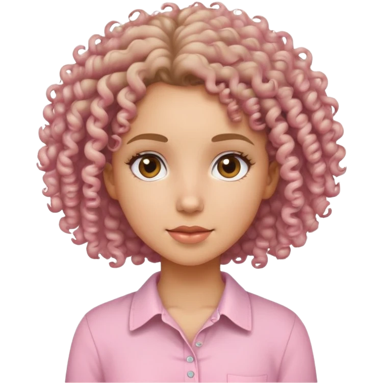 curly haired girl with a light pink shirt emoji