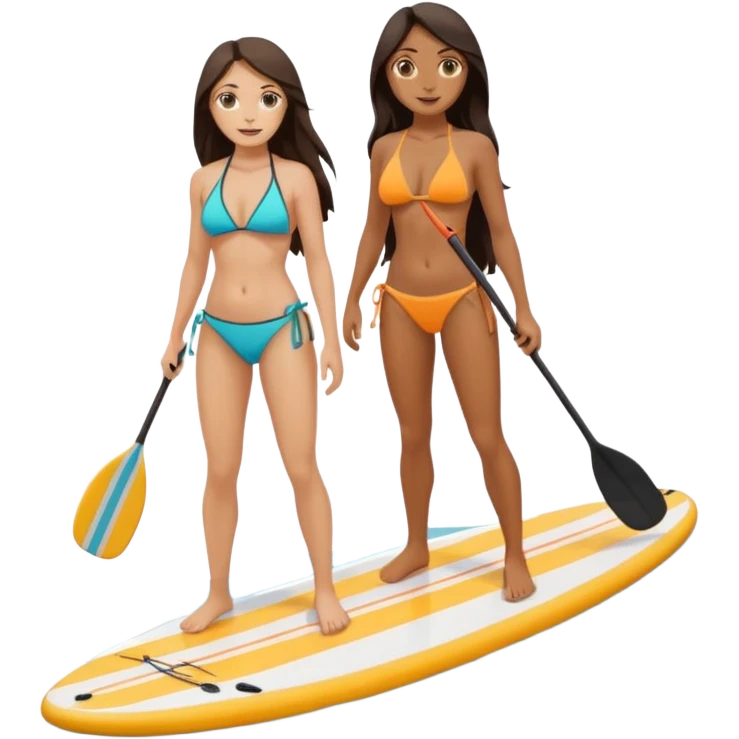 white women with long dark hair on Standing paddle board in bikini emoji