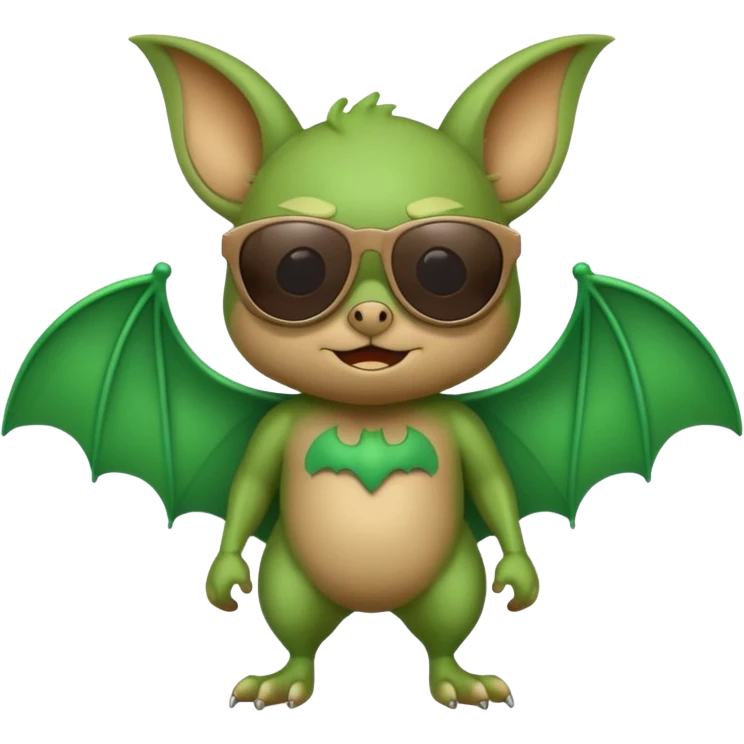 cute green bat with sunglasses, full body emoji