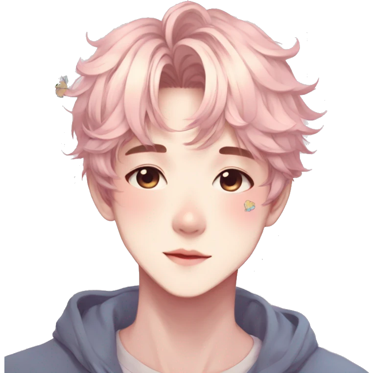 Gorgeous pastel anime style boy with blushing face and butterflies aesthetic trending style emoji