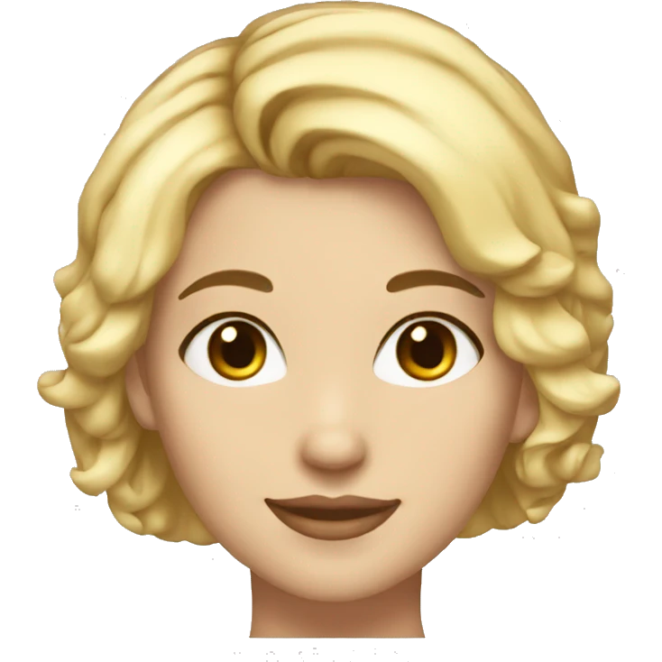 Beautiful girl with short blonde hair, thin lips, thin eyebrows, smiling. emoji