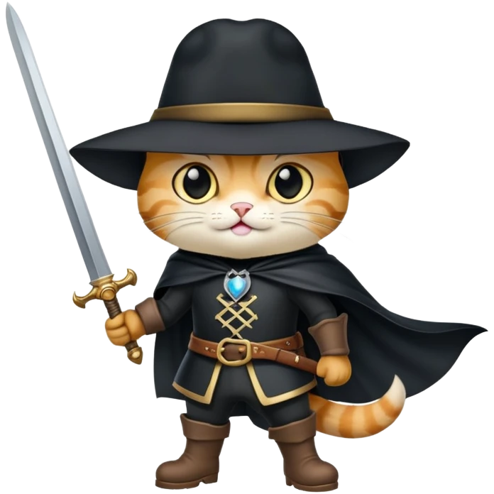 puss in boots black hat black cape sword emoji