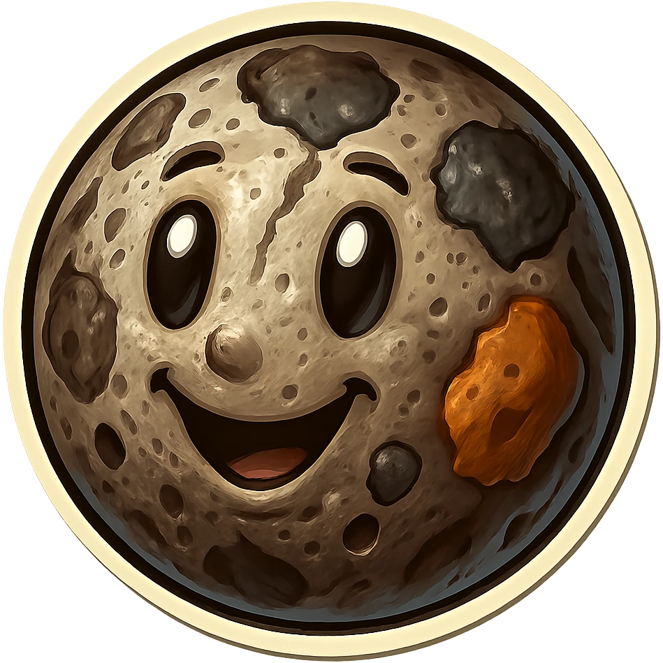 Add more rocky details, deeper pitted marks, and rougher patches to the Mercury planet emoji, keeping the same retro stickers style and transparent background. emoji