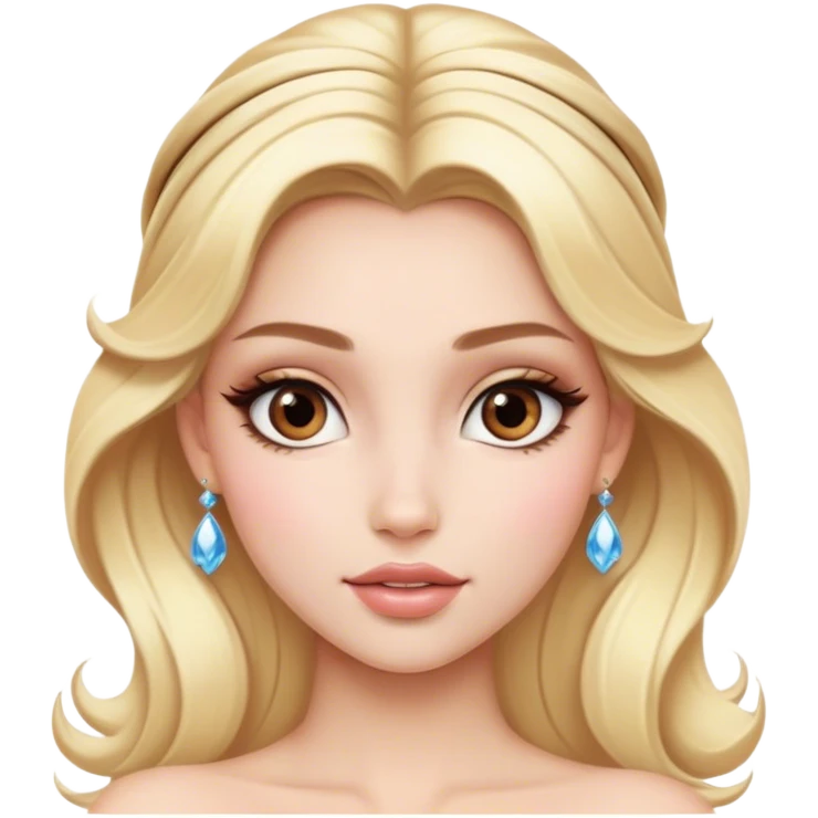 blonde model with brown eyes, luxury makeup, disney princess emoji