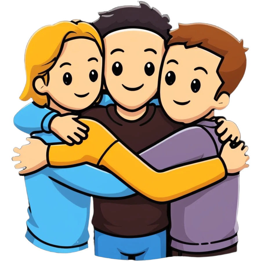 Caucasian friends in a group hug, showing friendship and togetherness emoji
