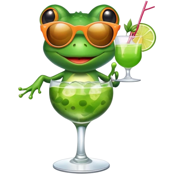Frog with sunglasses and a drink  emoji