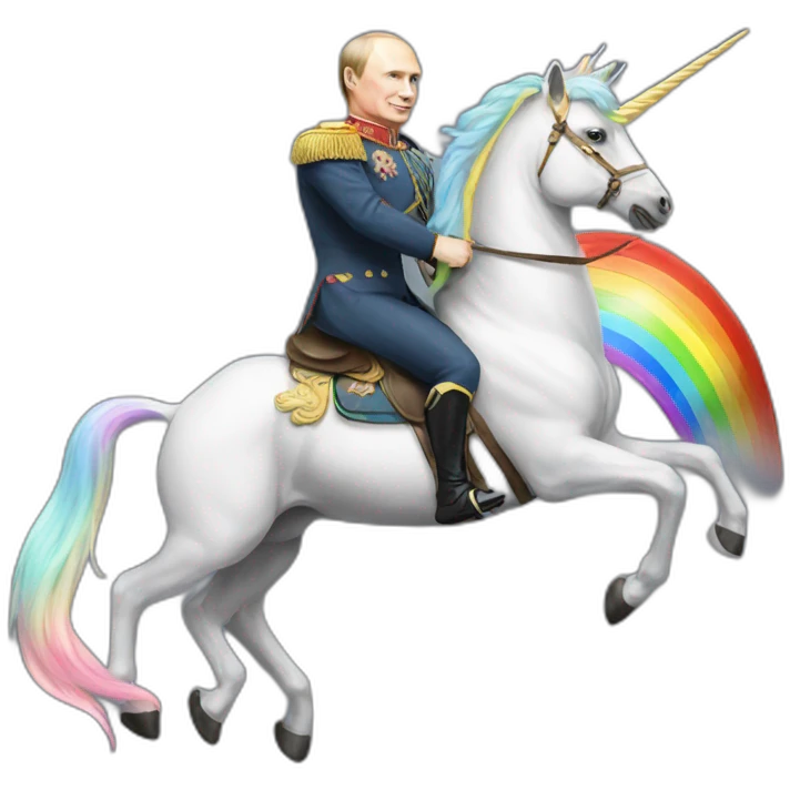 Putin rides rainbow unicorn emoji