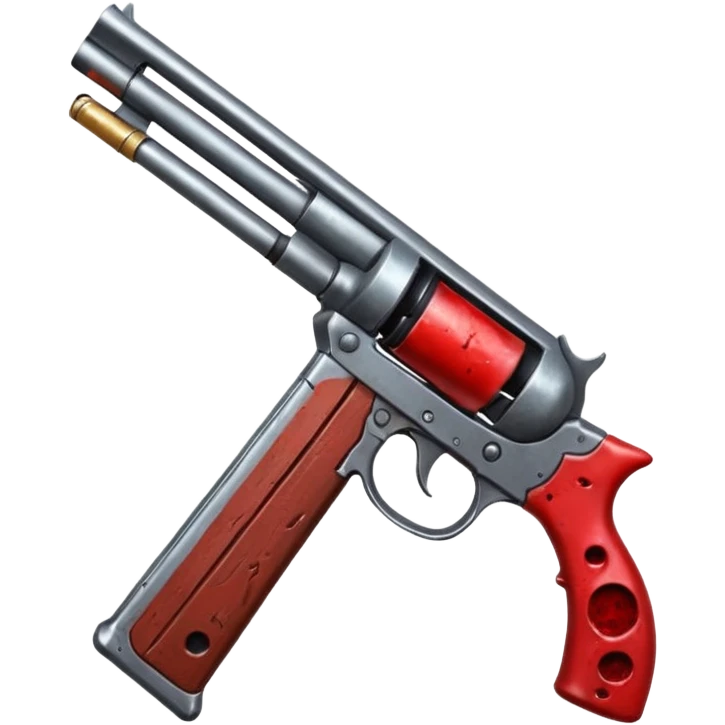  a bloody shotgun pointed out to shoot from the cameras perspective. In the style of your bloody skull art work. Overhead as if you were the person holding the shotgun emoji