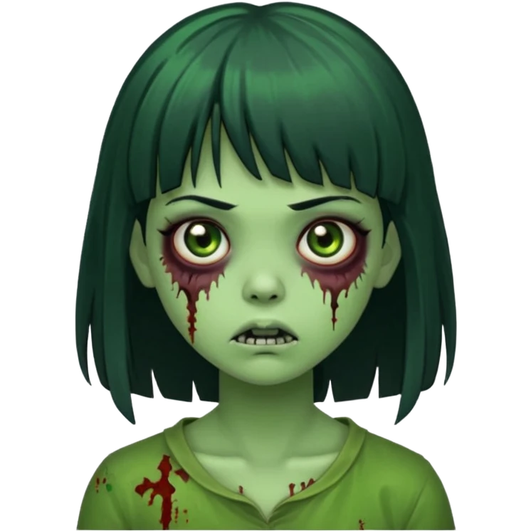 girl zombie with green skin with black hair long with bangs emoji