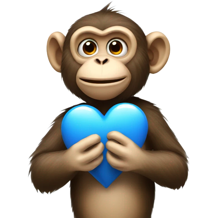 Monkey holding blue heart emoji