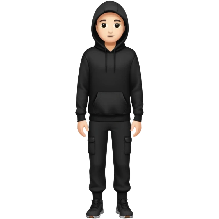 fullbody Mysterious man in black hoodie, hands in pockets and black pants emoji