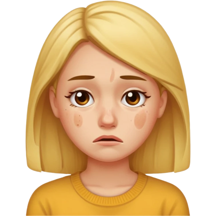 The woman's face is full of acne and she makes a sad face. emoji
