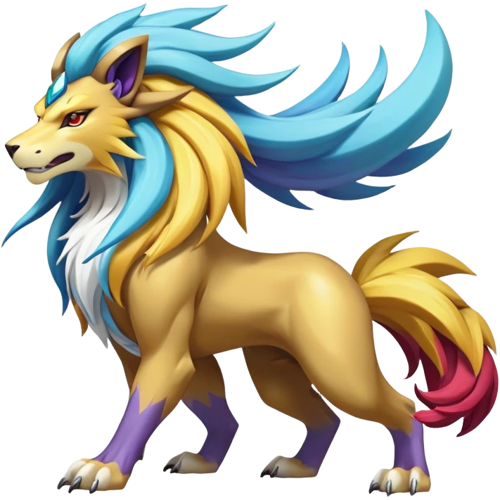Shiny Elemental Exotic Suicune-Raikou-Entei-Pokémon-Fakémon-hybrid-creature (full body) emoji