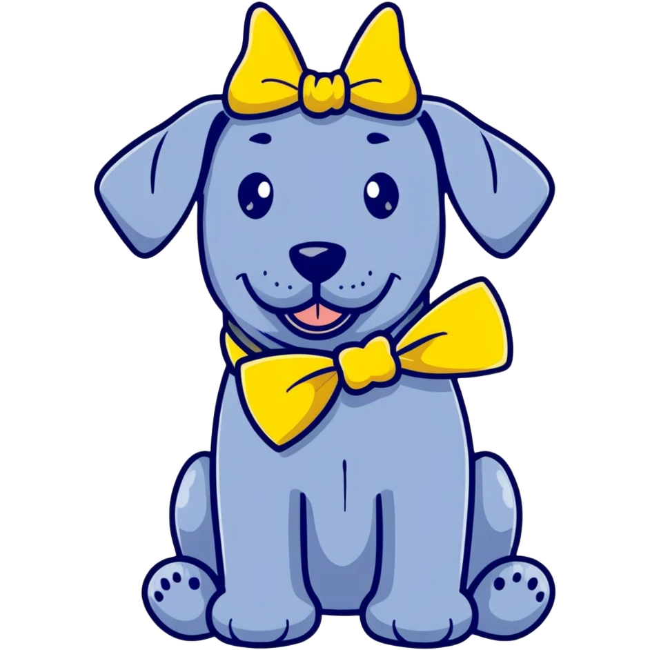 Blue Great Dane dog with a sparkly bow on its ear, cheerful expression emoji