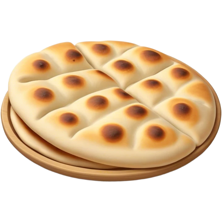 Cinematic Realistic Naan Bread Dish Emoji, showcasing soft, fluffy naan brushed with butter rendered with lifelike detail and inviting, warm lighting. emoji