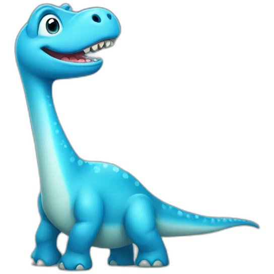 Cute blue brontosaurus that is smiling and has a little tooth gap emoji