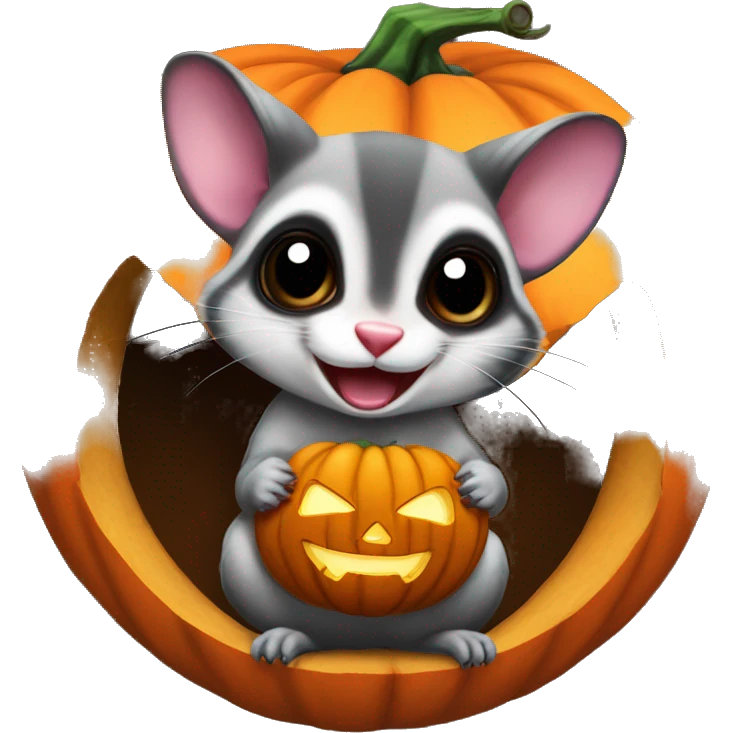 sugar glider inside a jack-o-lantern emoji