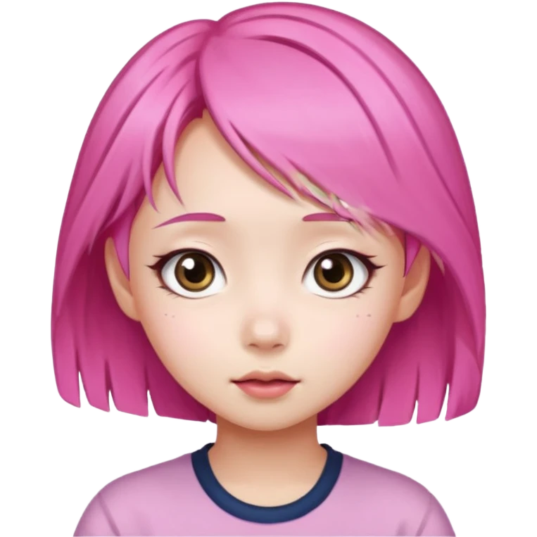 emoji An Asian girl with  pink hair, big eyes,sweet
 emoji