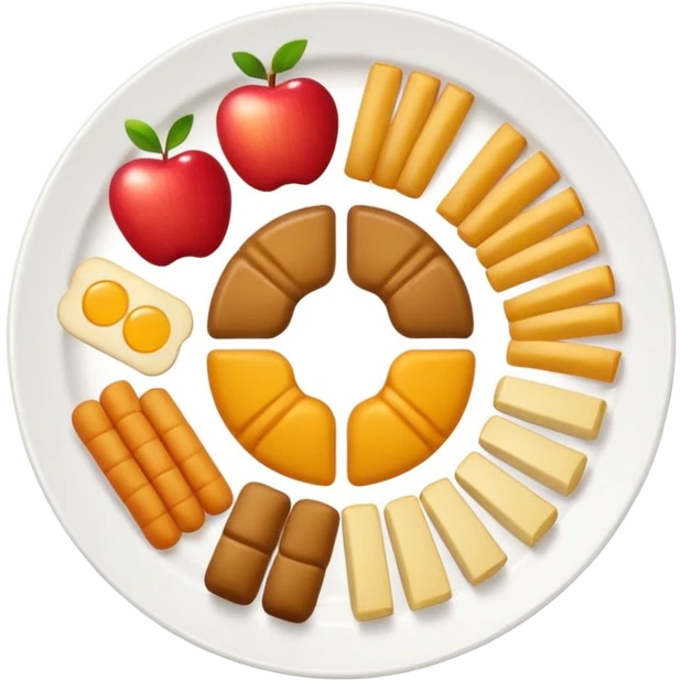 a plate of food with a white plate and a variety of foods neatly arranged, simple and colorful, in the style of Apple emoji emoji