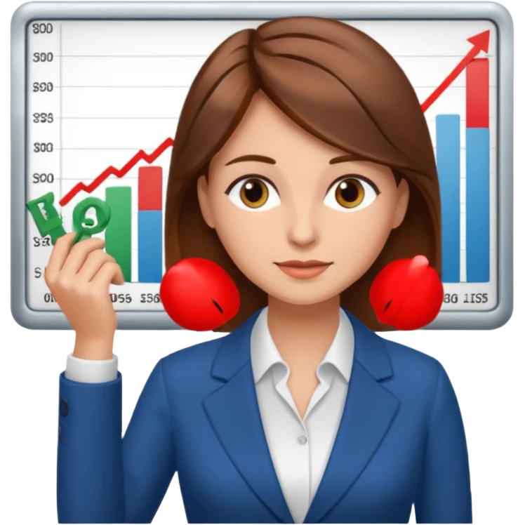 economist woman, brown hair, finance chart emoji