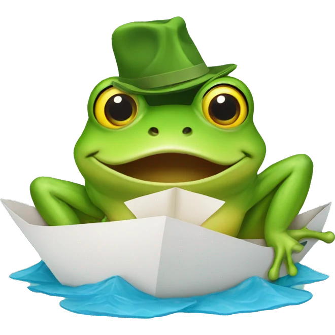 Frog with a paper boat for hat emoji