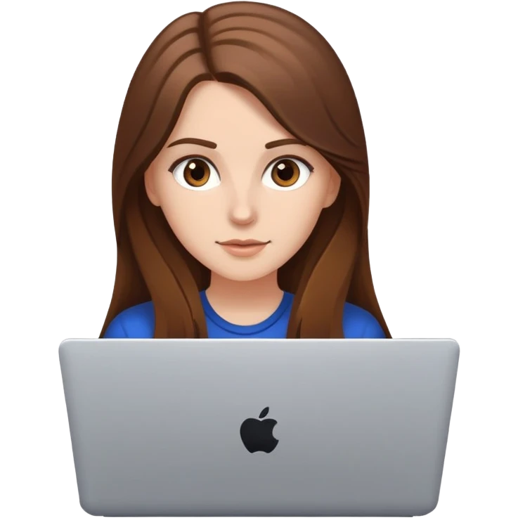 White girl with long brown hair and brown eyes with laptop emoji