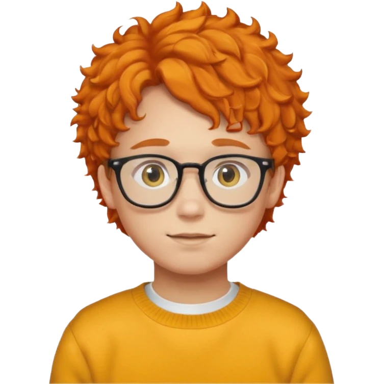teen nerd orange hair boy curly orange hair wearing white shirt inside a yellow sweater with glasses  emoji