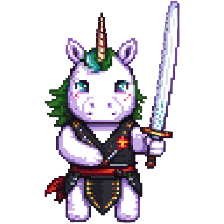 unicorn portrait holding a katana emoji