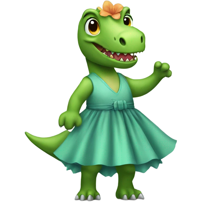 A dinosaur wearing a dress emoji