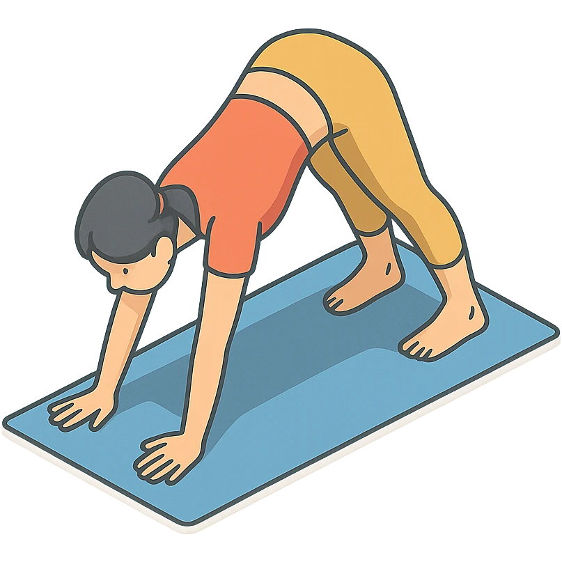 girl in cute yoga outfit performing downward dog pose (Adho Mukha Svanasana), 2D isometric style, very detailed drawing, shadows and highlights, clean contours, soft lighting, transparent background emoji